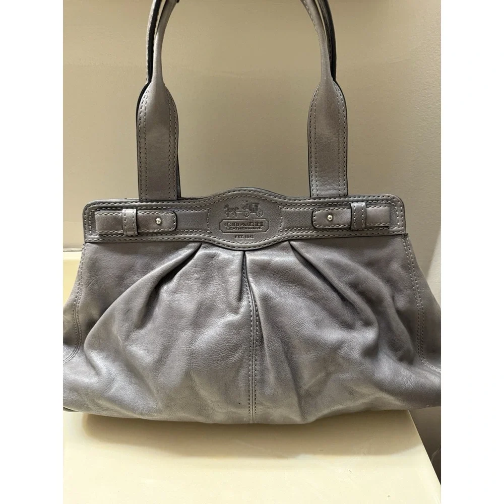 Coach Gray Leather Purse Large Hobo Handbag Turnlock Closure